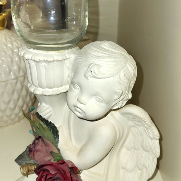 🆕️🔥2 Vtg White Ceramic Cherub w Candle Holder🔥 Set - Picture 6 of 6